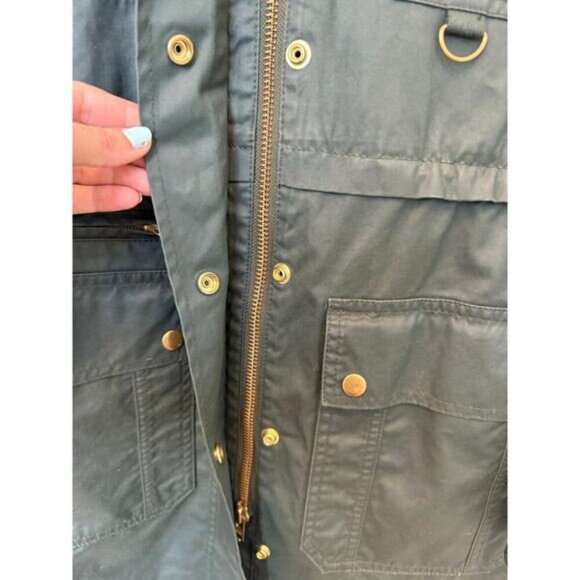 J Crew Green Downtown Wax Coated Utility Field Parka Jacket Small - Picture 4 of 9